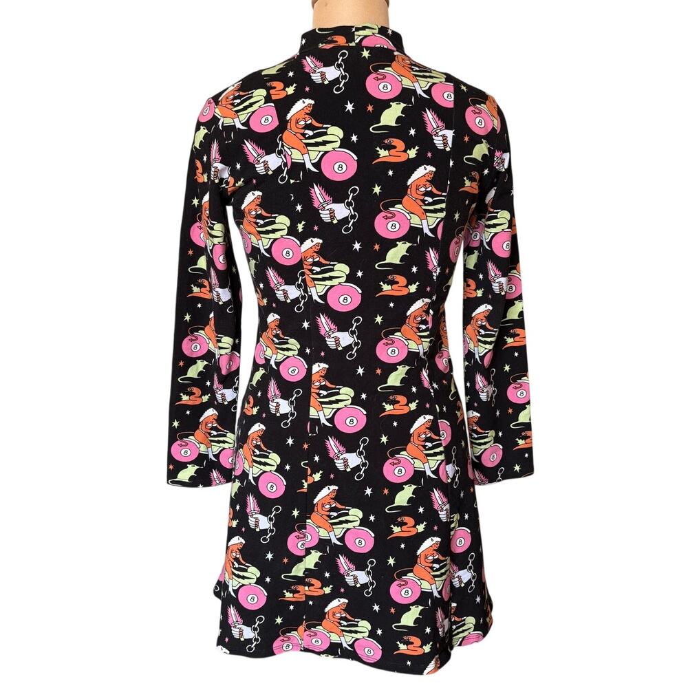 Nooworks "Mean Machine" Fit and Flare Knit Jersey Dress Whimsical Goth Size XL - Picture 5 of 11